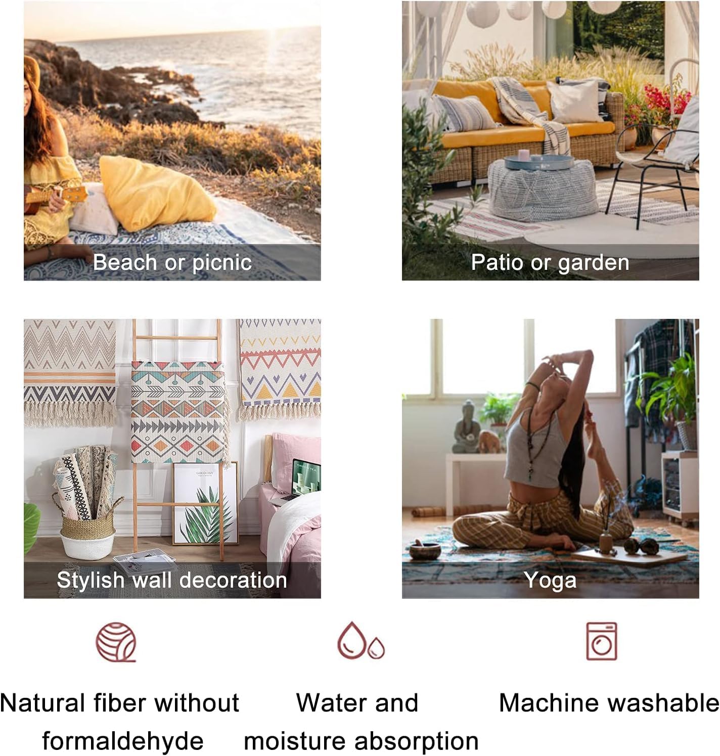 Boho Rug Scandinavian Nursery Rainbow Print for Playroom with Neutral Area Carpet Patio Hallway Runner Mat Pad Minimalist Home Decor Living Room Bedroom Indoor Outdoor, Multi3, 90x150cm