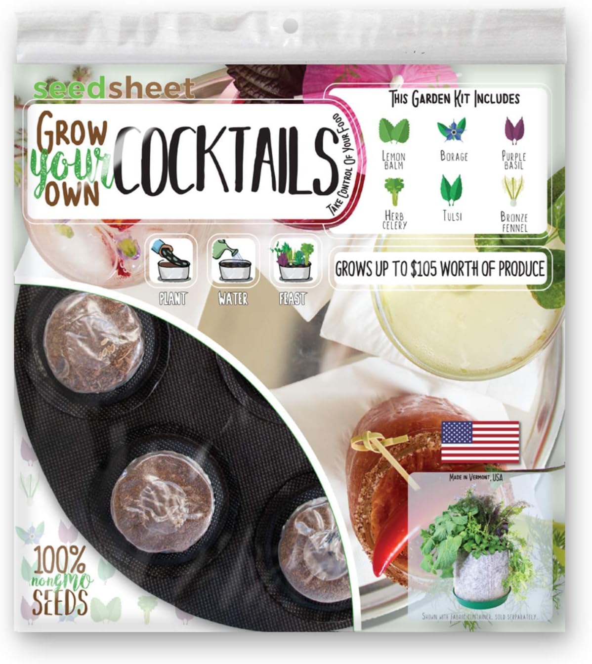Home Garden Seeds – Seedsheet Grow Your Own Organic Gardening Pods – Eco Friendly Ingredients – Starter – Seedsheet Only (Cocktail)