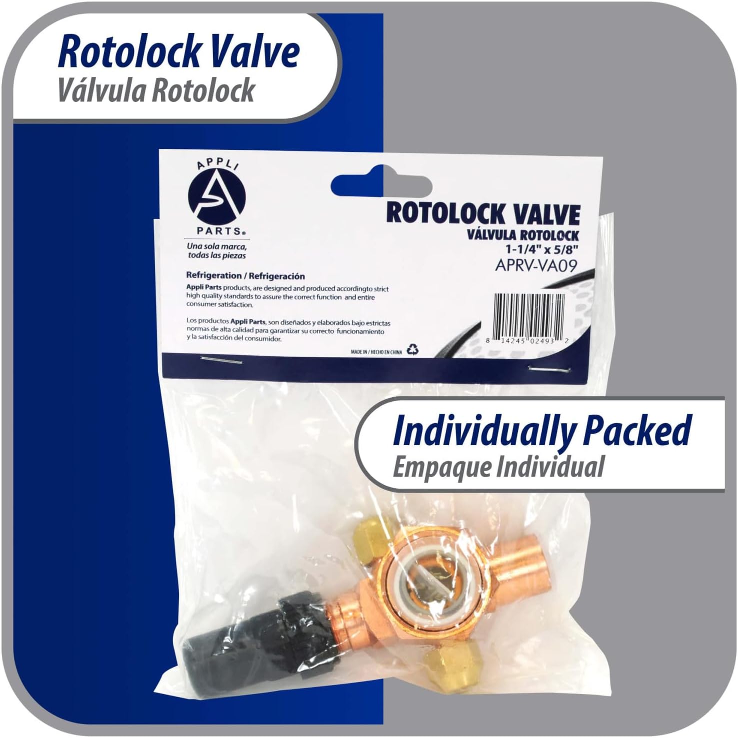 Appli Parts APRV-VA09 Rotolock Valve V09 1-1/4 in x 5/8 in ODF solder connection Universal replacement valve will work for refrigeration and air conditioning systems