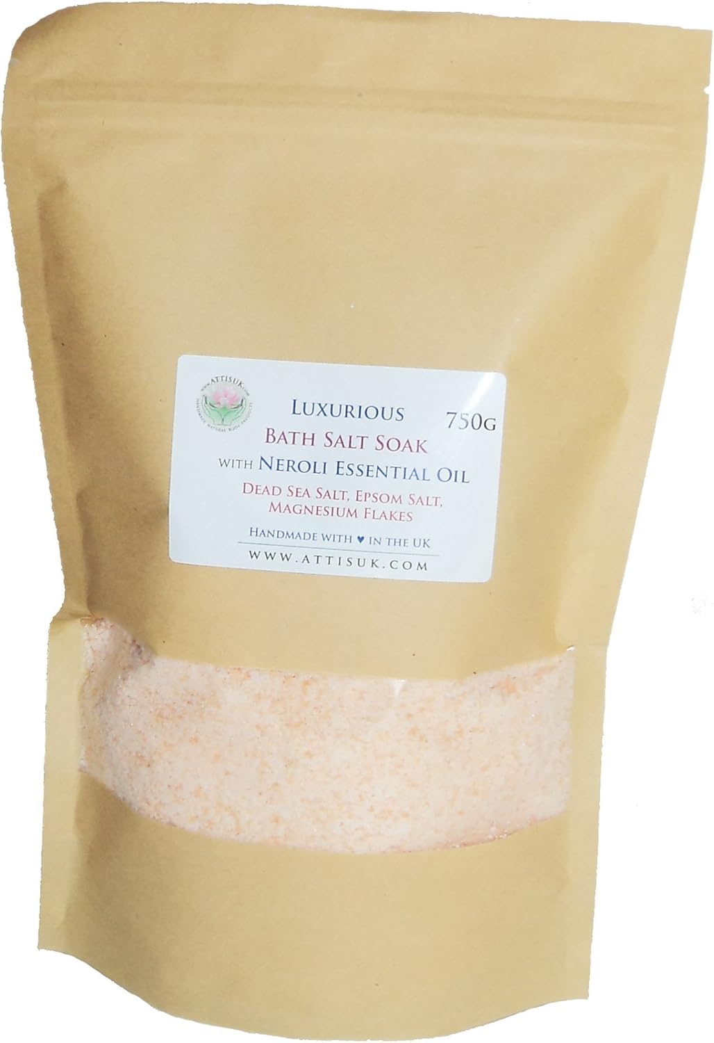 ATTIS Luxurious Bath Salt Soak with Neroli Essential Oil, Dead Sea Salt, Magnesium Flakes, Epsom Salt, Himalayan Pink Salt | Vegan | Hand Made | Relaxing | Refreshing | Calming | (26.45oz)
