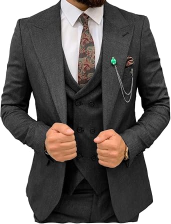Amazon.com: MoranX - Trajes clásicos para hombre, ajuste regular, 3 piezas,  doble botonadura de lino, chaqueta de negocios, chaqueta de esmoquin +  chaleco + pantalones de boda : Ropa, Zapatos y Joyería