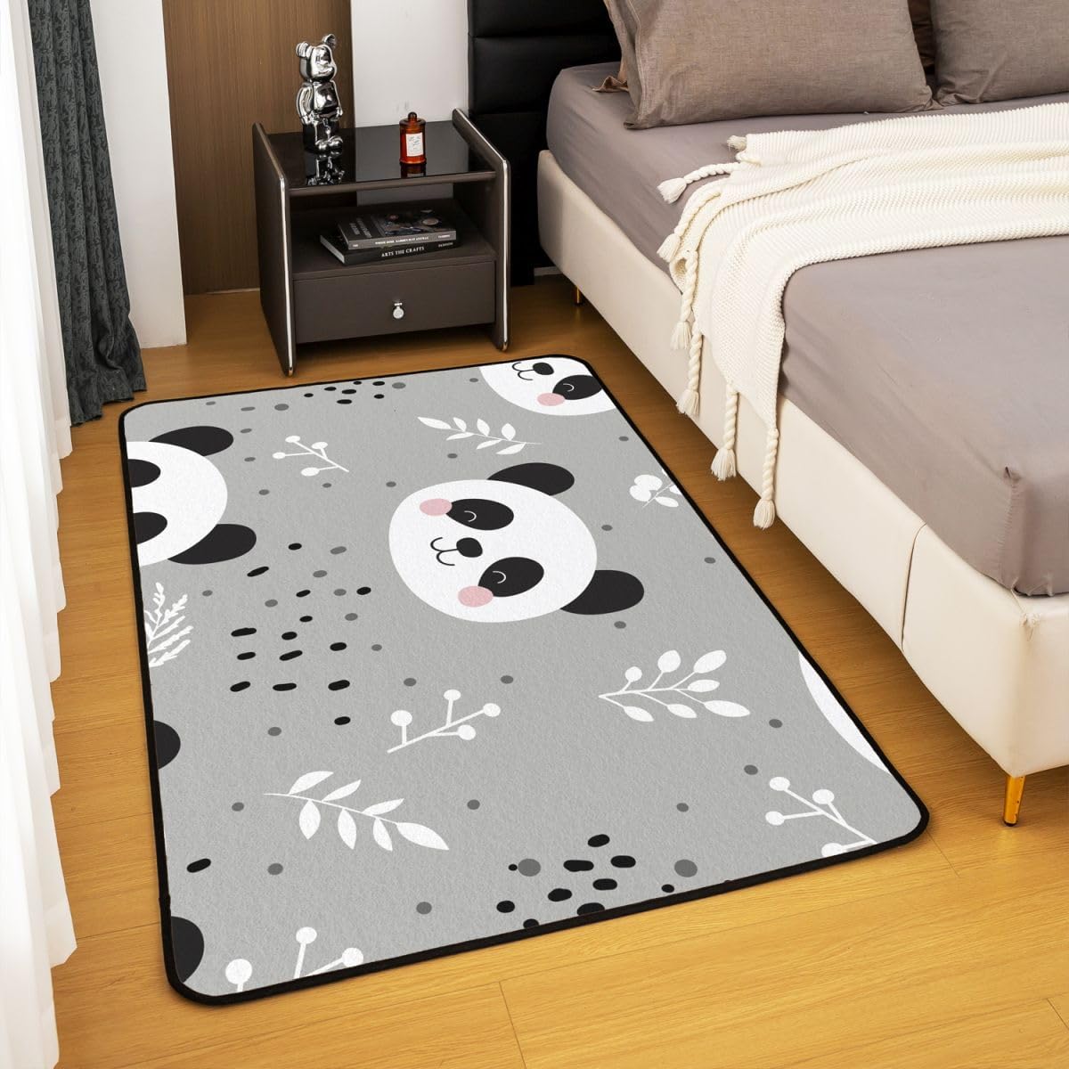 Panda Cute Animal Decorative Carpet Rug for Kids Boys Girls Teens - Cute Cartoon Panda Area Rug 5x7 Black White Grey Indoor Floor Mat
