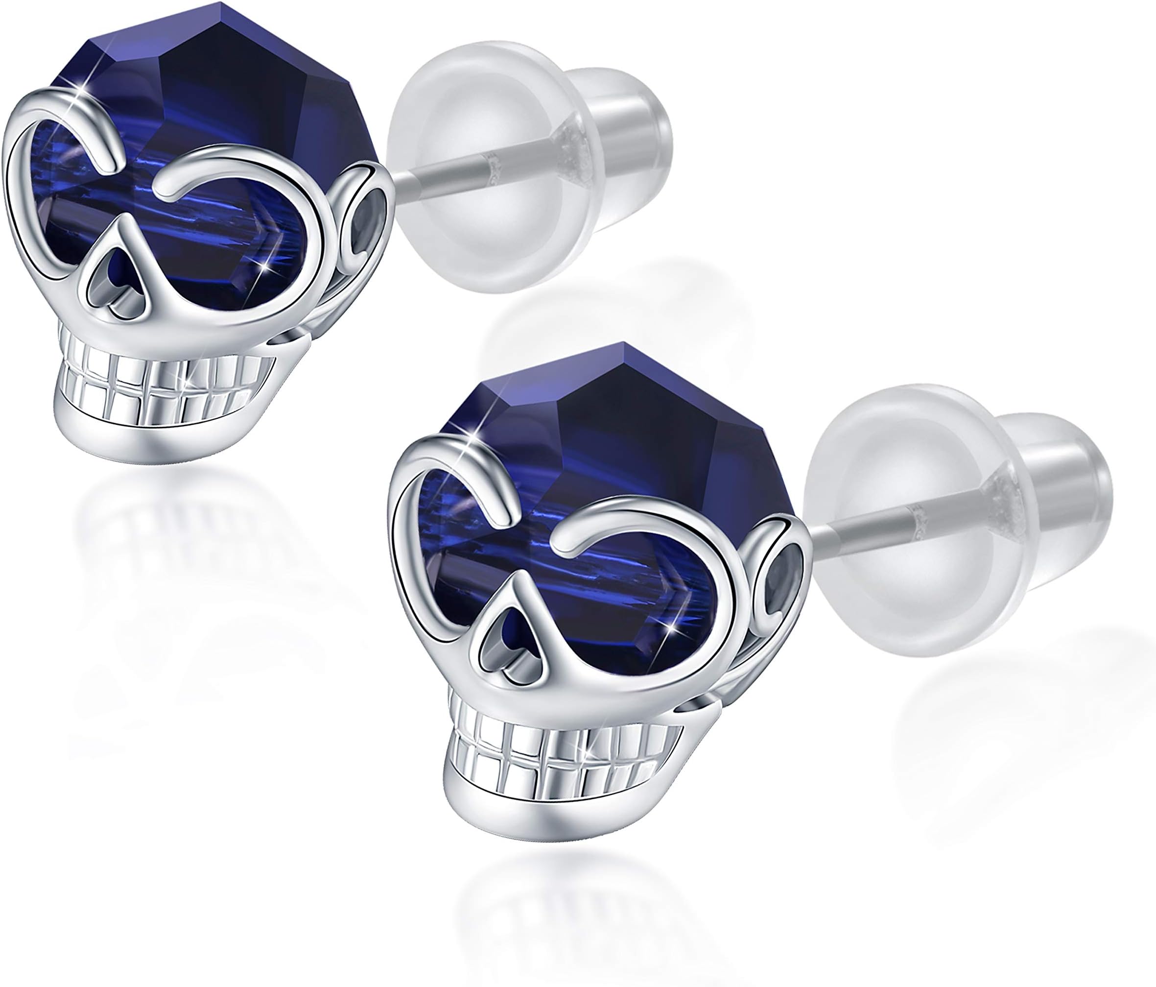 CRYSLOVE Halloween Gifts Vintage Skull Stud Earrings Crystal Gothic Punk Rock Style Black Classic Skull Earrings for Mens Womens with Gift Boxed
