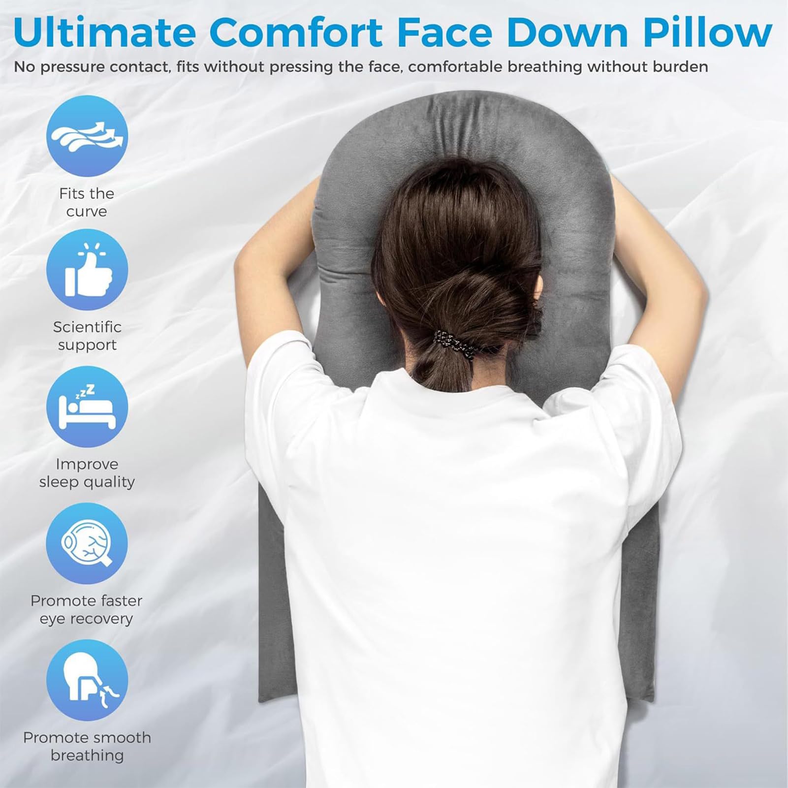 Face Sleeping Pillow – Removable Washable Cover Soft Breathable PP Cotton Filling Neck Head Rest Cushion for Bed Napping Lounging Recliner Home Relaxation Comfortable Versatile 69,85 x 46,99 cm