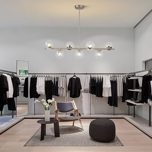 Miniatura 7 de KCO Lighting Modern - Lámpara colgante de 7 luces de metal de níquel cepillado con forma de globo de cristal transparente nórdico, lámpara colgante