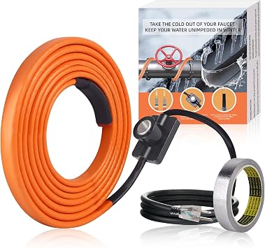 Pipe Heat Tape with Thermostat, 12ft Heat Tape for Water Pipes, Heating Tape for Water Pipes or Hose, Self Regulating Heat Tape Cable, for Metal Plastic Pipes and Roof RV Freeze Protection
