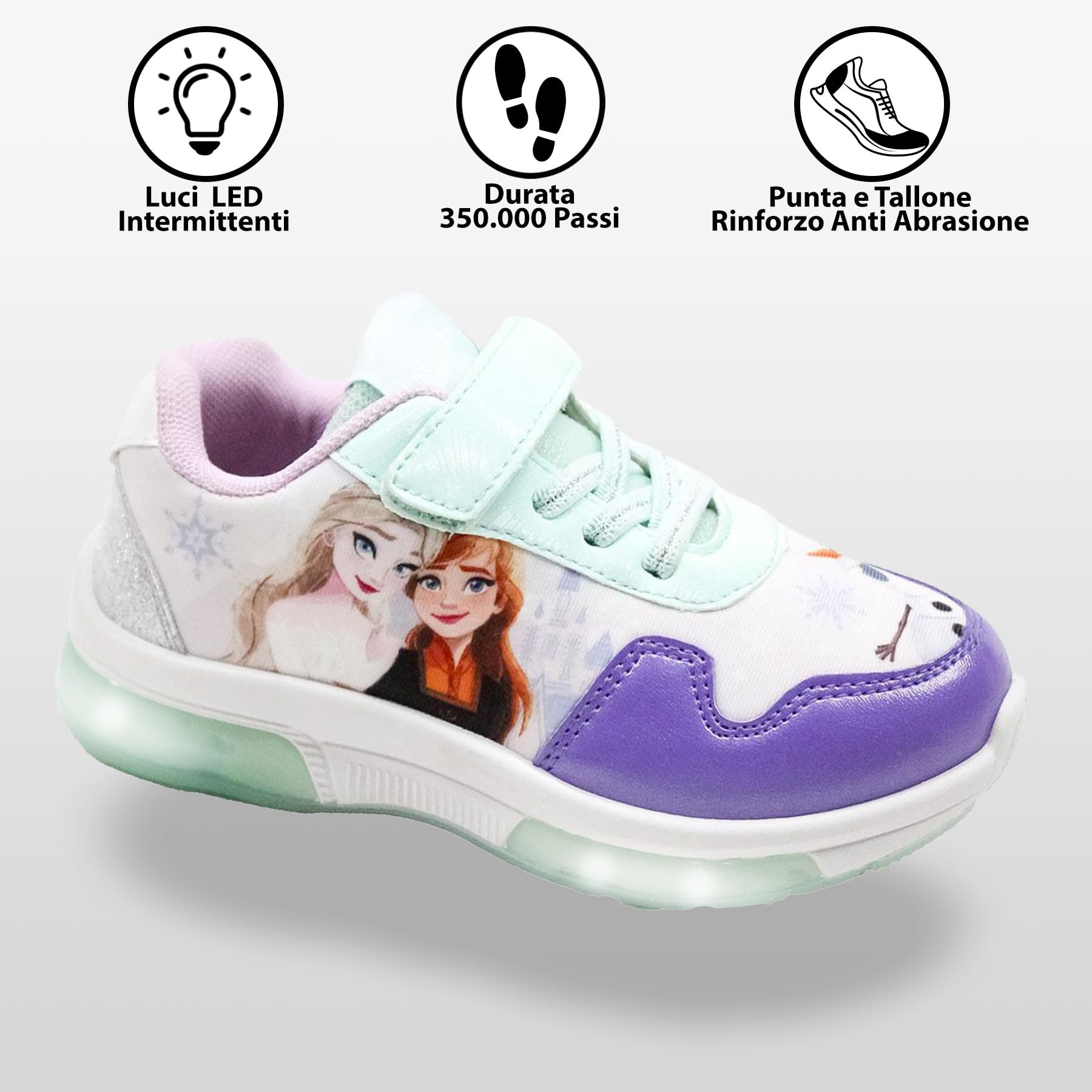 Disney Frozen - Zapatillas para niña Elsa y Olaf con luces LED, zapatos ligeros con cordones y , parte superior de tela con refuerzos de PU, tallas 25-32