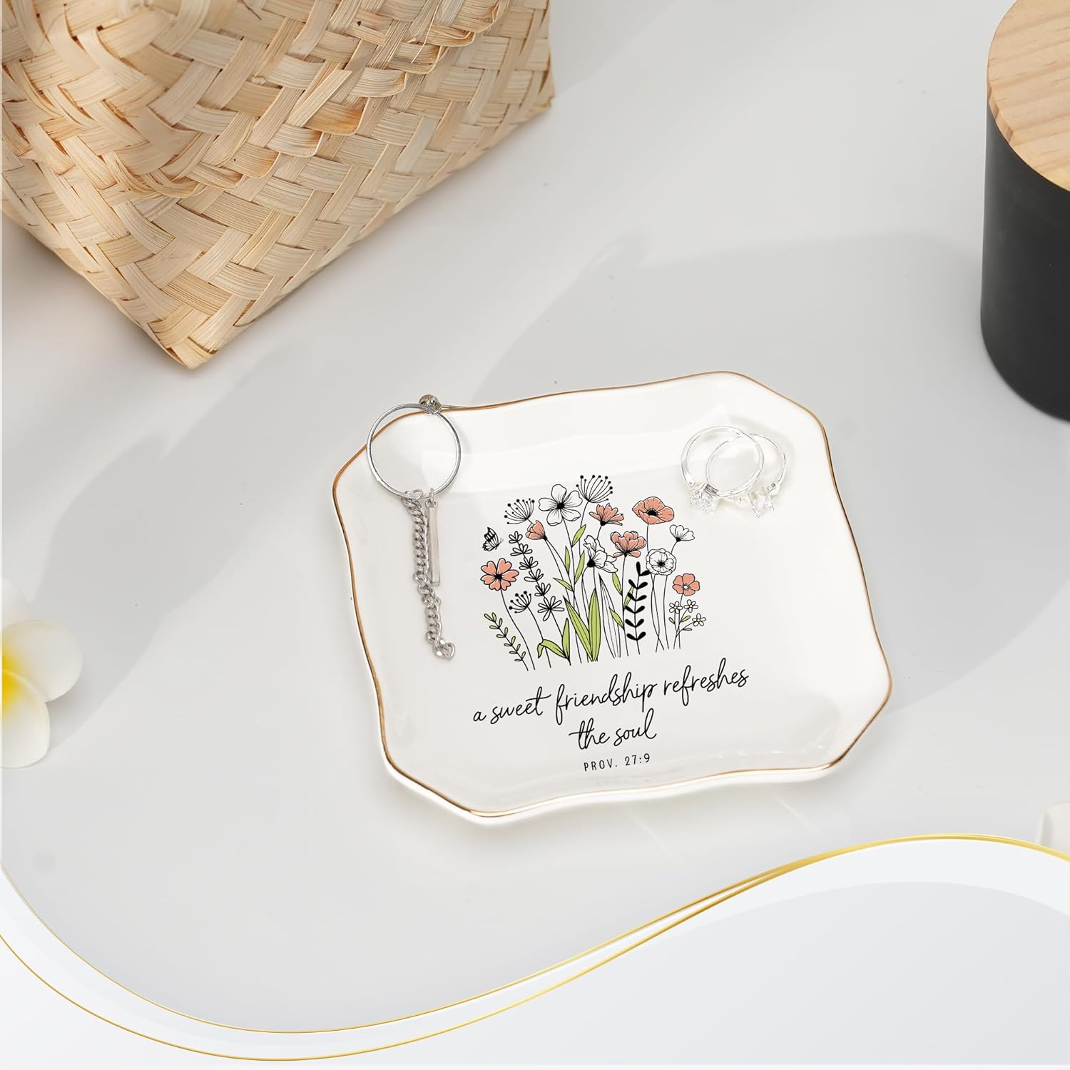 HEXMOZ Friend Gifts for Women, Best Friends, Soul Sister - Friendship Gifts - Christian, Birthday, Valentine's Gift Ideas - A Sweet Friendship Refreshes The Soul 4.5"X4.5" Ceramic Jewelry Dish Tray - Image 6