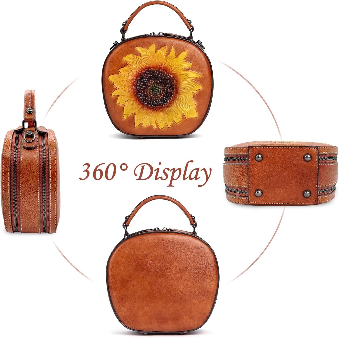 Vintage Genuine Leather Crossbody Bag for Women – Sunflower Embossed Small Handbag for Daily Outings, Dates & City Walks - Image 4