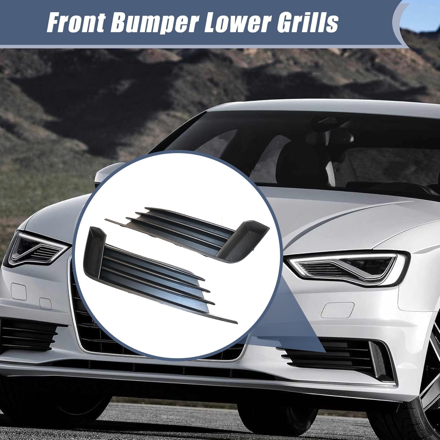 XQSMWF 1 Pair Bumper Grills Lower Front Left and Right Side Fit for Audi A3 S3 2013-2017, Replace 8V58076829B9 8V58076819B9 AU1038141 AU1039141, Front Bumper Fog Lamp Light Grille Cover Bezel Trim - Image 2