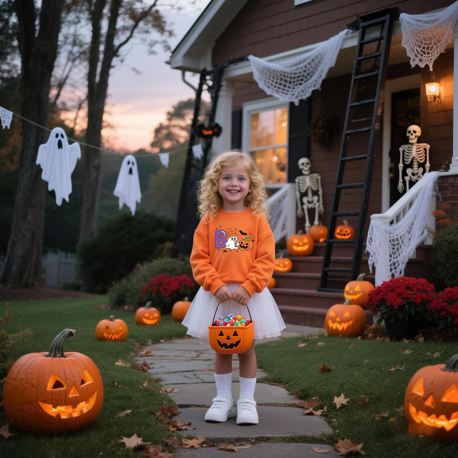 Kids Halloween Sweatshirt Toddler Boys Girls Pumpkin Face Long Sleeve Jumper Sweater Shirt 1-7T