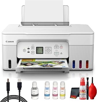 Canon PIXMA G3270 MegaTank All-in-One Inkjet Printer White for Home Office, Photos, Flyers, Invitations, Student Work and Easy Wireless Printing 5805C022 + Printer Cable + More 9pc Bundle