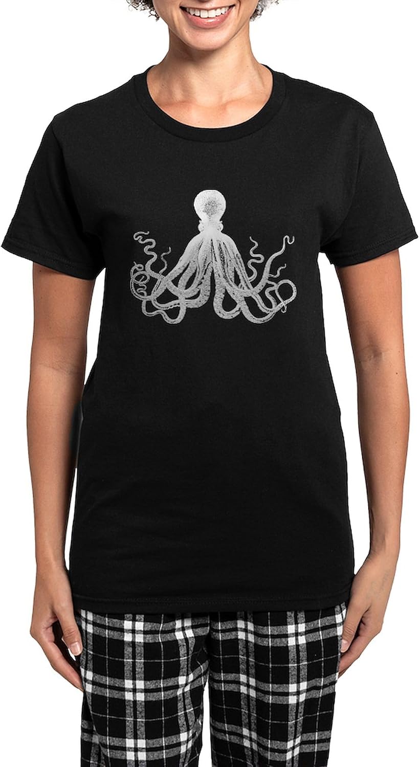 CafePress Vintage Octopus Wooden Block Print Pajamas Womens Novelty PJ Sleepwear