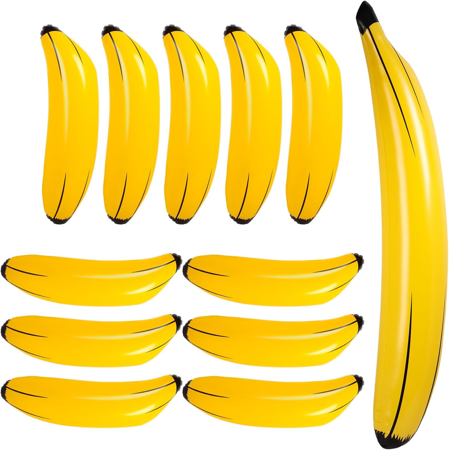 Simgoing 12 Pcs Inflatable Bananas Props Balloons Include 23 Inch Banana x 11, 70 Inch Banana x 1, Bachelorette Party Decoration Plastic Bananas for Swimming Pool Party Favors Supplies