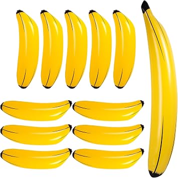 Simgoing 12 Pcs Inflatable Bananas Props Balloons Include 23 Inch Banana x 11, 70 Inch Banana x 1, Bachelorette Party Decoration Plastic Bananas for Swimming Pool Party Favors Supplies