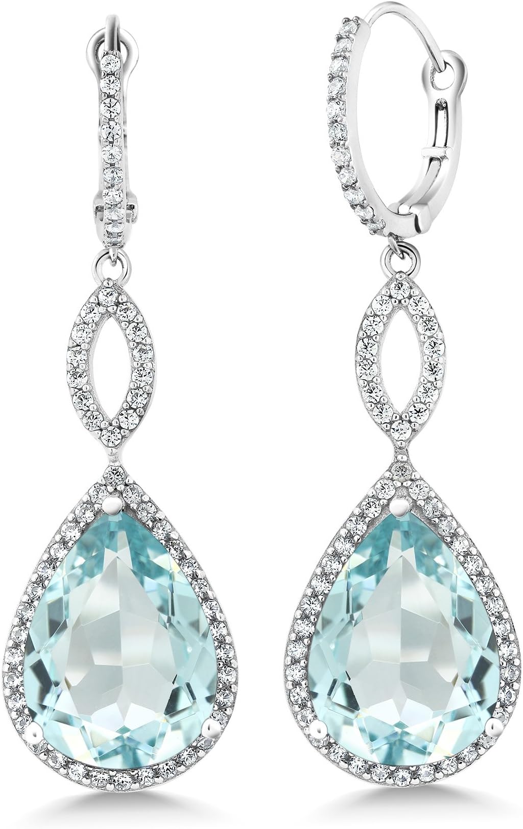 Gem Stone King925 Sterling Silver Long Drop Dangle Elegant Wedding Bridal Chandelier Teardrop Earrings for Women | 2 Inch | Pear Shape 16X12MM | 20.00 Cttw