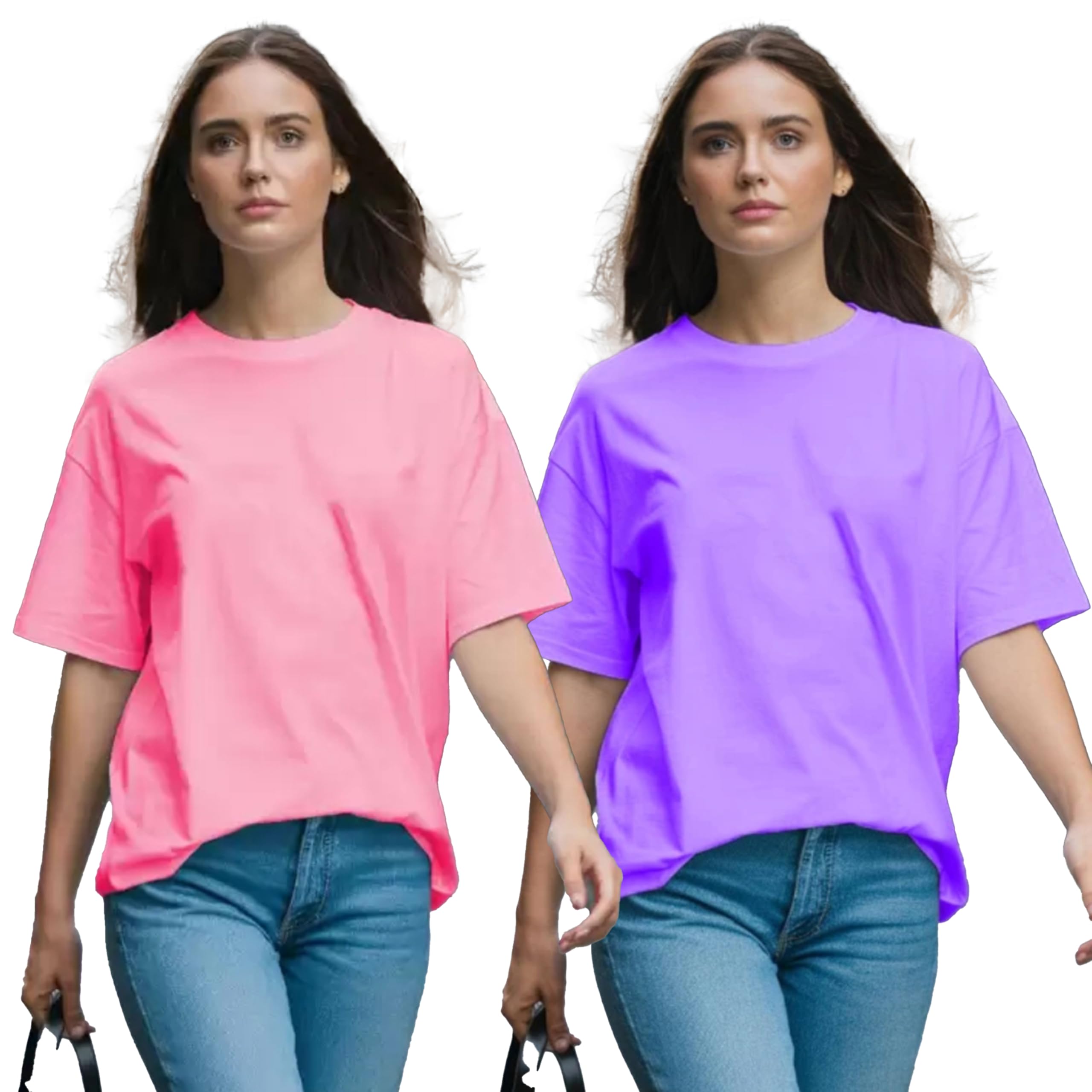 Women Oversized Cotton T-Shirt Combo Pack of 2 | Half Sleeve Round Neck Solid Tee | Casual, Gym, Travel, Sports Wear | Loose Fit-picture-18