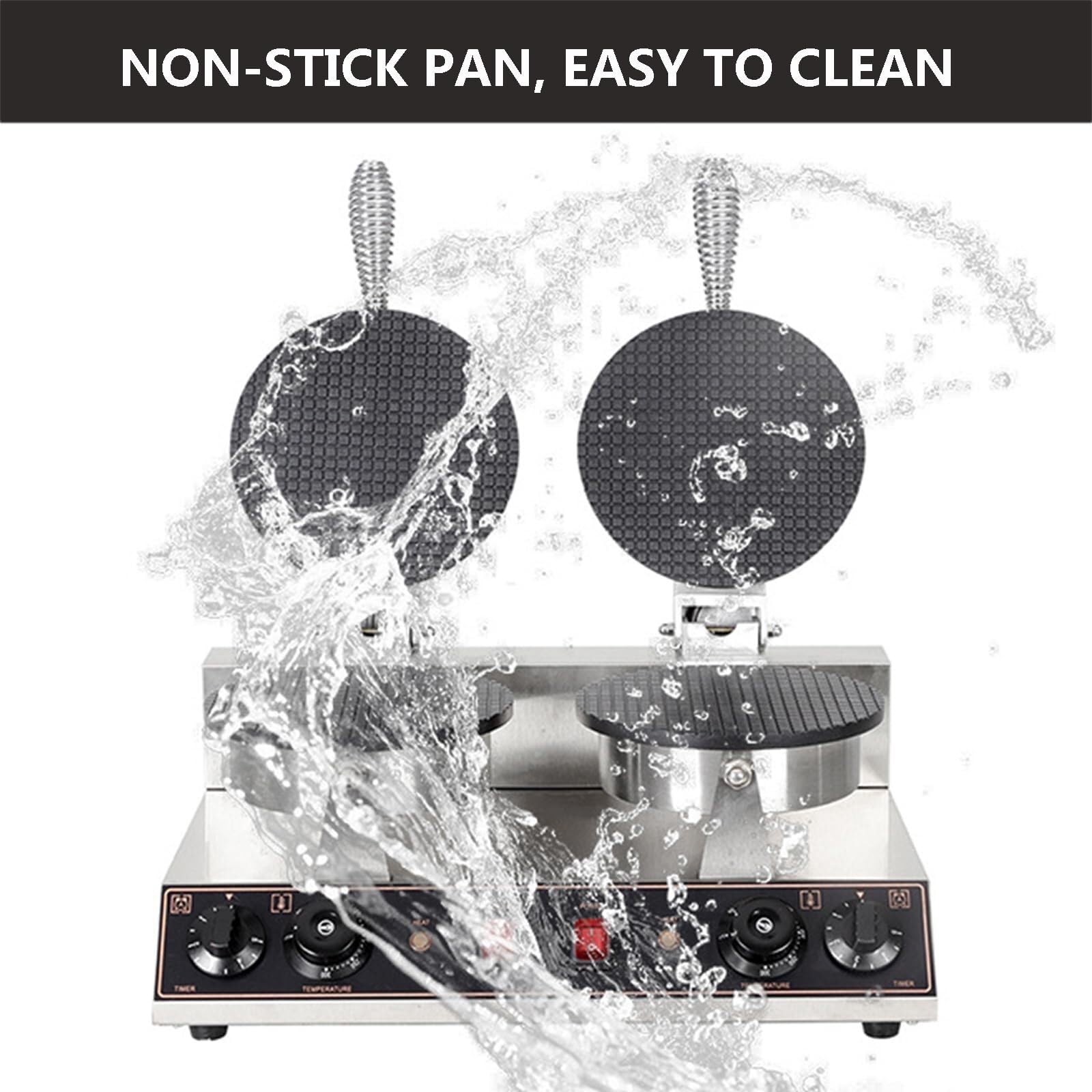 Commercial Double Head Ice Cream Cone Maker Machine - 1200W+1200W, Non-Stick, With Timer & Temp Control