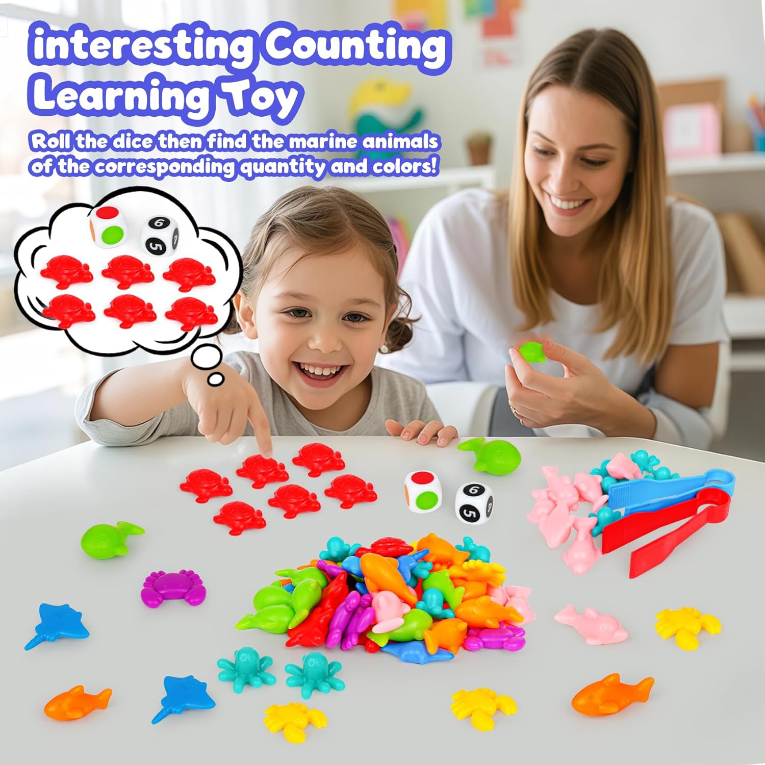 Sorting Colors Sea Animals Counting Toys with Matching Sorting Cups and Game Dices, Color Classification and Sensory Training Preschool Educational Learning Toys for Toddlers Kids Girls Boys Ages 3+ - Image 6