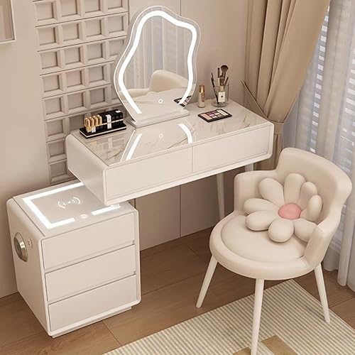 Miniatura 24 de Tocador con espejo con luces, mesa de tocador con cajones, mesa de maquillaje blanca, 3 modos de iluminación de brillo ajustable, para dormitorio,