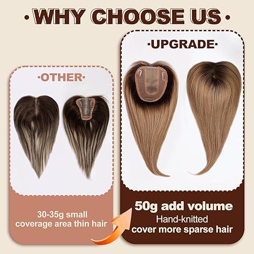 Miniatura 10 de HAIRCUBE Toppers de cabello humano 100% real con flequillo, 150% de densidad, base de seda, con clip, piezas de cabello superior para mujeres con