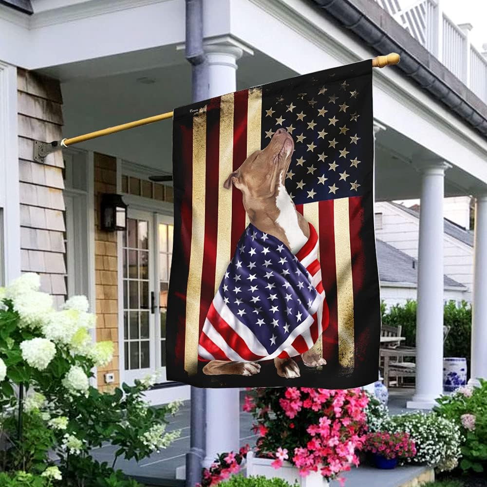 American Flag-Pitbull American Patriot Flag, House Flag (29.5" x 39.5")-USA Flags Premium Polyester-Decorative Indoor Outdoor Flag