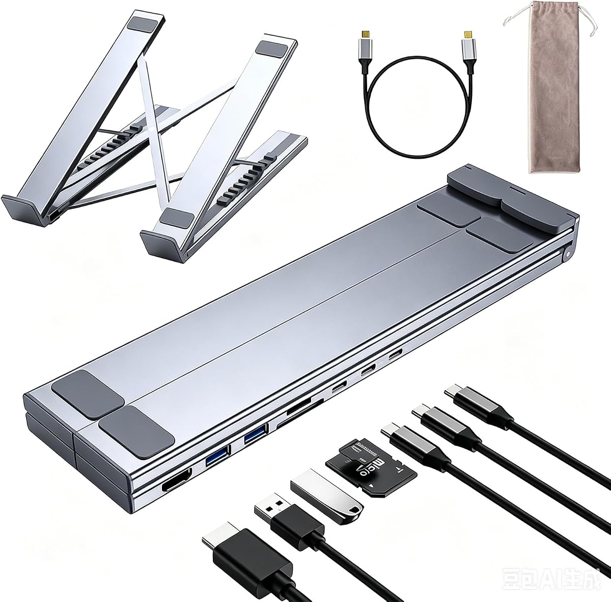 8-in-1 USB C Adjustable Laptop Stand Docking Station for MacBook Pro/Air M1 M2 M3 M4 M5（i5 i7 i9） 13" 15" 16" 13.6" 2018-2026 – Portable Desktop Stand, Aluminum Alloy