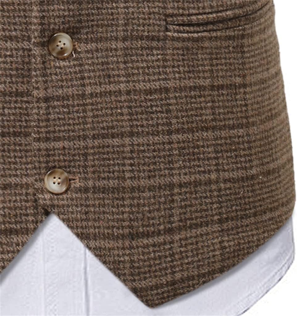 Men's Vintage Plaid Dress Vest Slim V-neck Suit Formal Business