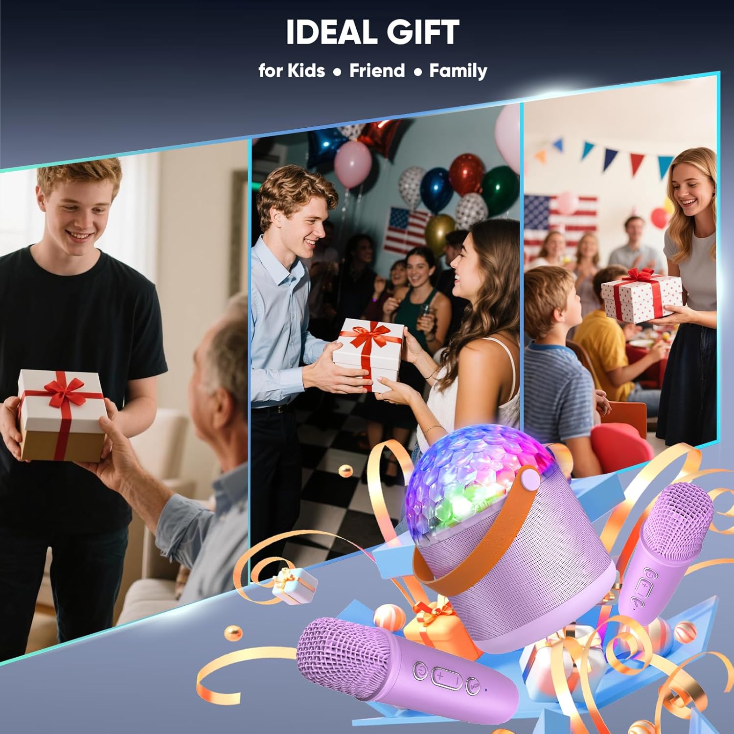 Karaoke Machine with Disco LED Lights for Adults Kids, Portable Bluetooth Speaker with 2 Wireless Microphone, Girls Birthday Gifts Toys for 3-12+ Kids Family Home Party Stuffers - Image 7