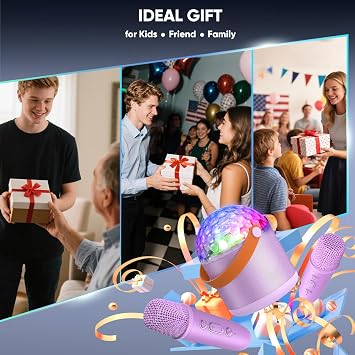 Mini Karaoke Machine for Kids, Birthday Party Gifts Toys for Girls Ages 4 5 6 7 8 9 10 11 12+ Years Old, Karaoke Microphone with 2 Wireless Microphones, Portable Bluetooth Speaker with Disco LED Light