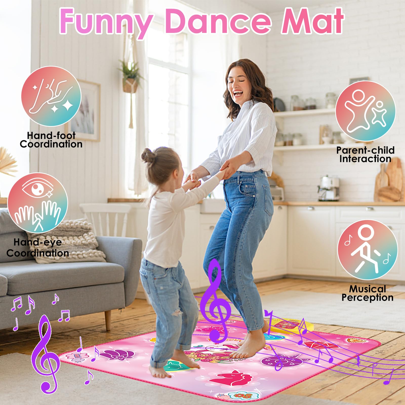 Bambini Tappetino da Ballo, GuKKK Tappeto da Ballo per 3 4 5 6 7 8 9 10+ Anni, Tappetino Musicale Elettronico, Giocattolo Tappeto Musicale da Ballo,Regali di Natale di Compleanno per Ragazze e Ragazzi