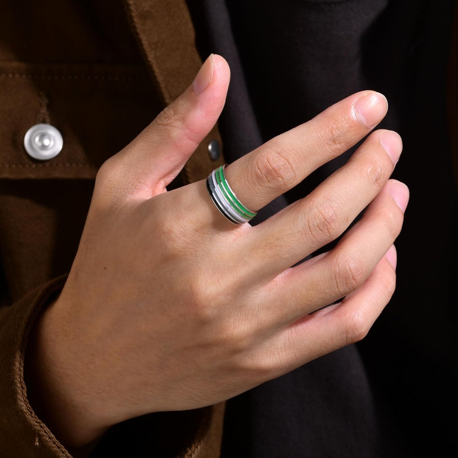 Nanafast 8mm Stainless Steel Enamel Rainbow LGBT Pride Ring for Lesbian & Gay LGBTQ Pride Wedding Engagement Band - Image 5