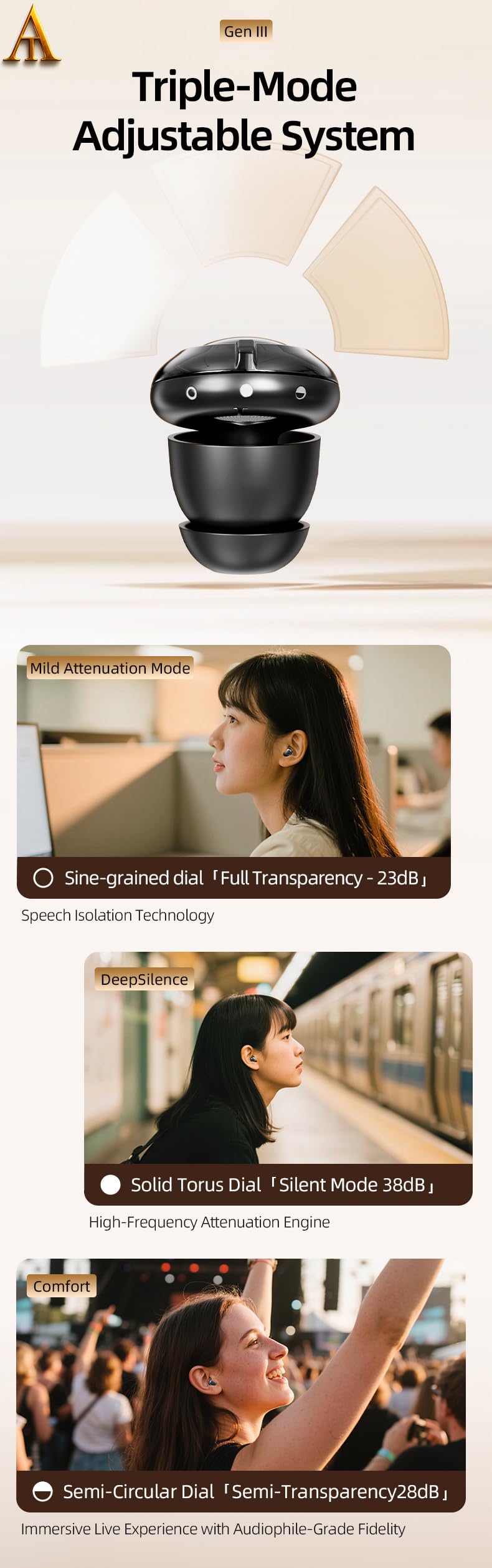 A.T High-Fidelity Ear Plugs, Noise Reduction for Concerts Festivals, Sports, Nightlife, Black, Universal Fit - Image 4