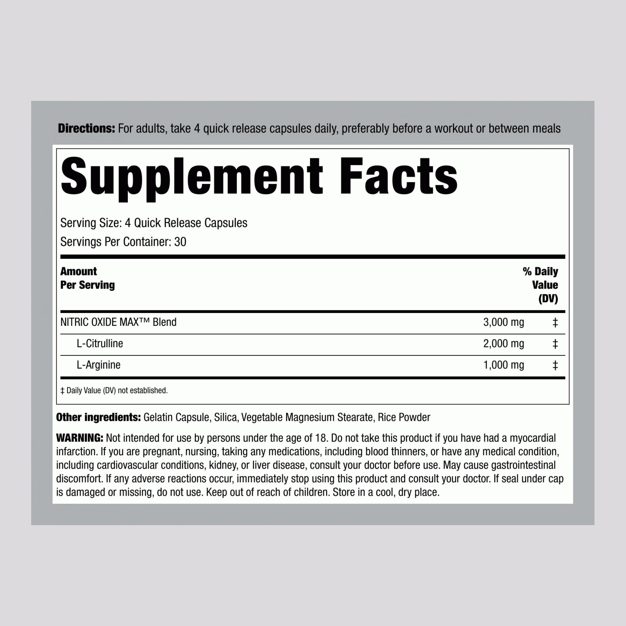 Piping Rock Nitric Oxide Max | 3000mg | 120 Capsules — Amazon image 2