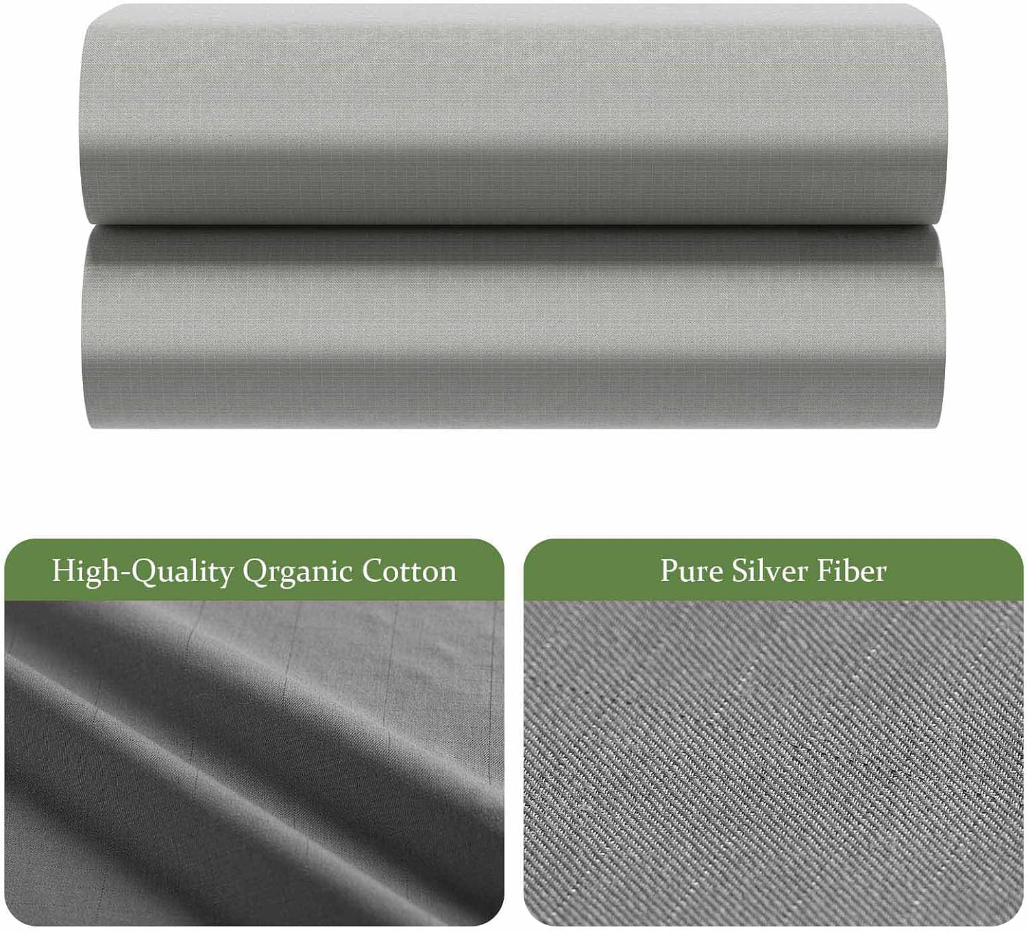 Grounding Sheets Queen Size, 20% Silver Fiber 80% Organic Cotton, Grounded Fitted Sheet with Grounding Cord, Earth Connected Bedding for Natural Grounding Experience (Gray, Queen)