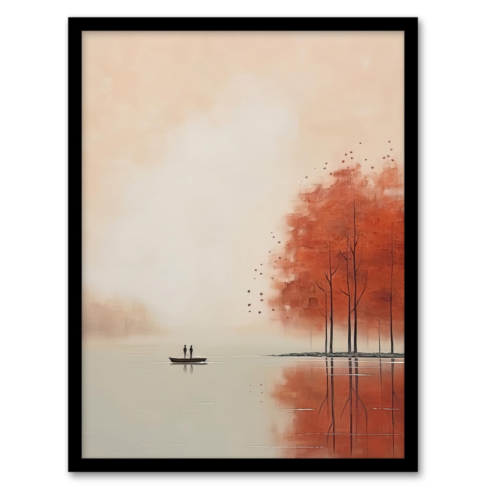 Wee Blue Coo Boating On The Autumn Lake Calm Peaceful Artwork Framed Wall Art Print 18X24 Inch