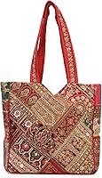 Handcrafted Antique Banjara Women's Tote Bag - Bohemian Embroidered Indian Patchwork Purse, Maroon