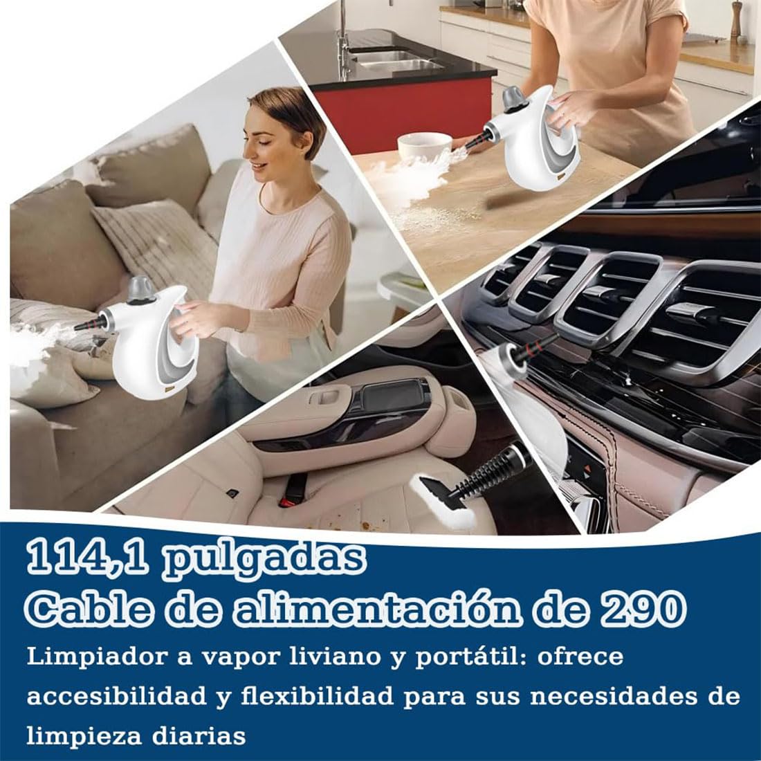 2026 Nuevo Vaporeta Limpieza Hogar Móvil, 1050w Vaporeta De Mano Potente Con Bloqueo De Seguridad Y 9 Accesorios, Limpiador a Vapor Portátil Presurizado Para El Baño, Ventanas, Cocina (Gris)