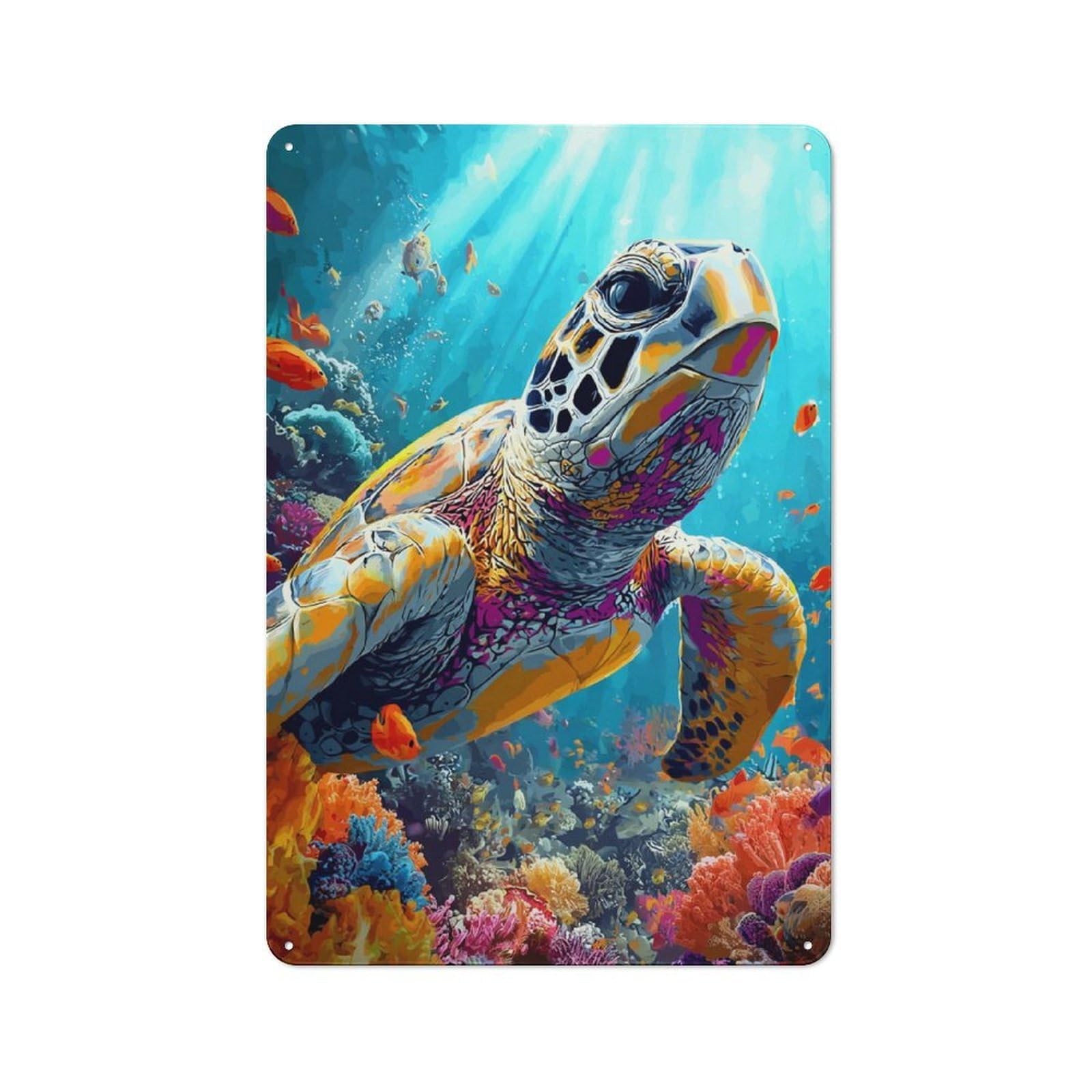 Junmoney Colorful Sea Turtle Underwater Scene-1 Vintage Tin Sign 30X20cm With For Guest Room Or Hallway, For Vintage Wall Decor Fans, For Themed Room Decoration