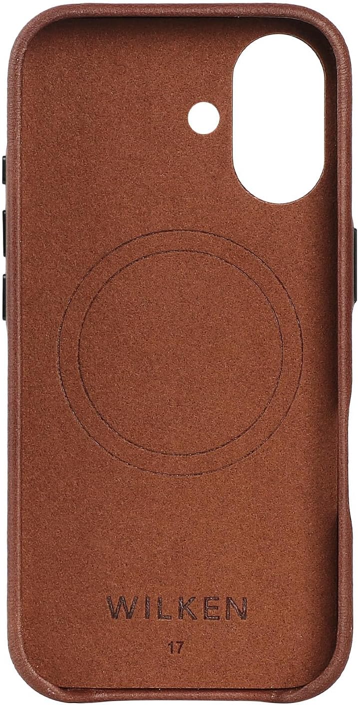 Wilken Leather Slim Phone Case Compatible with iPhone 17 | Compatible with MagSafe & Wireless Charging | Premium Top-Grain Leather Cover with Metal Buttons (17, Brown) - Image 7