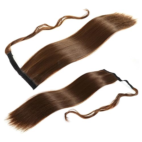 Miniatura 3 de Inscca Extensión de cola de caballo recta, color marrón castaño medio, 24 pulgadas, cabello largo, 3.53 oz (3.53 onzas) con clip alrededor de cola