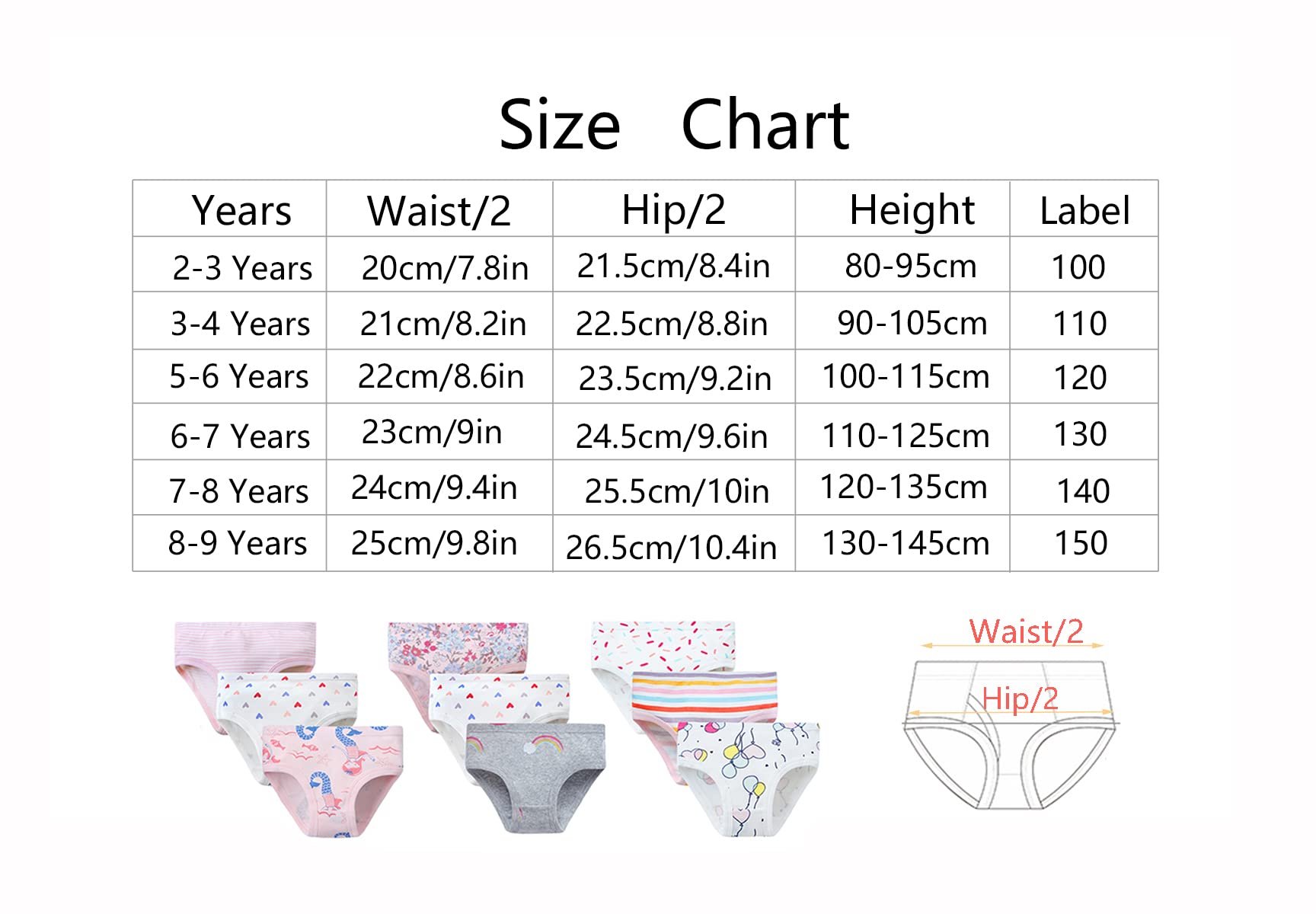 Culotte Fille sous-vêtement Slip Pur Coton Lot de 12