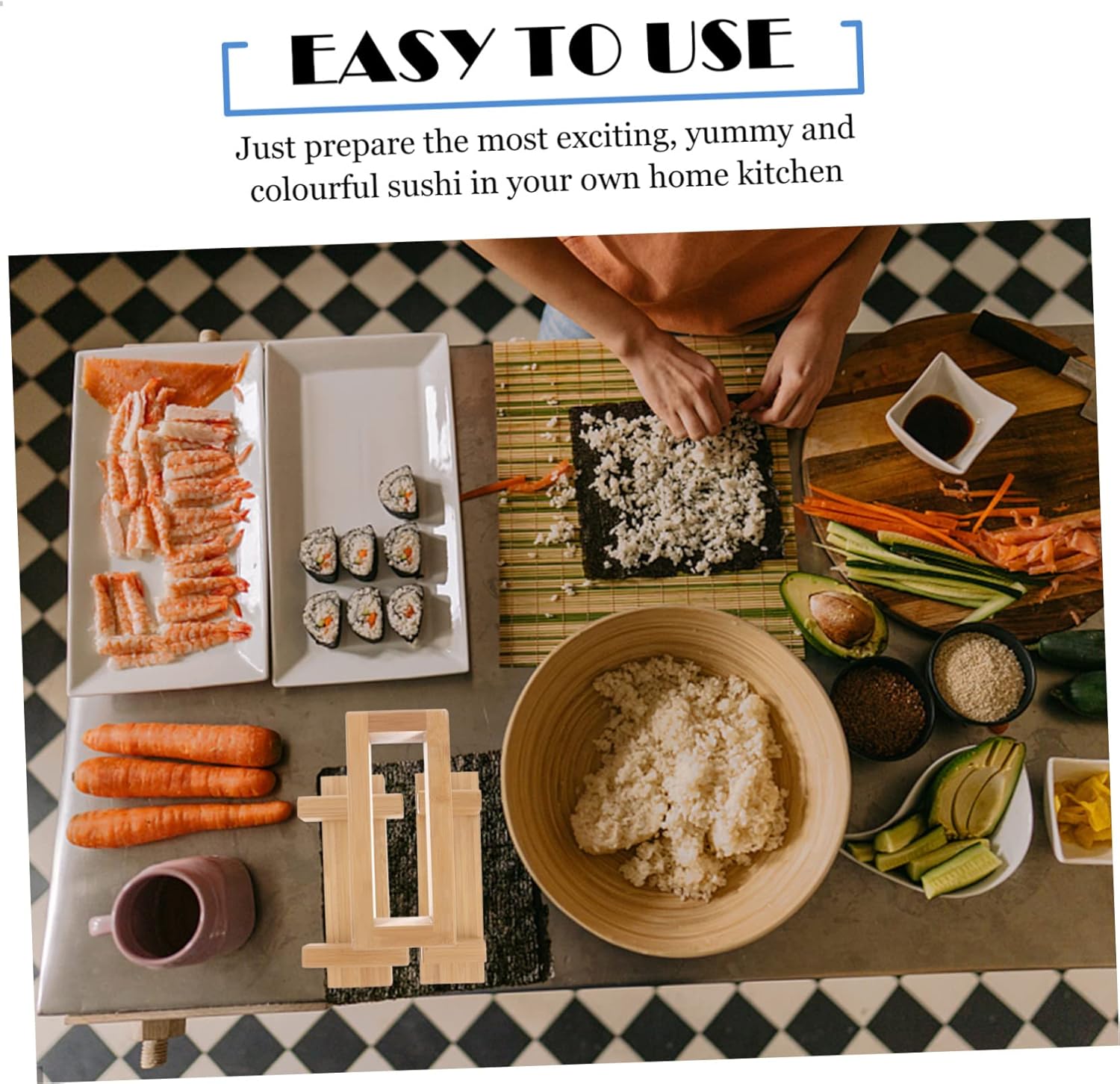 PRETYZOOM Sushi Mold Kit Rectangular Hand Press Sushi Making Tools for DIY Sushi for Beginners and Home Use Sushi Press for Rice and Fudge