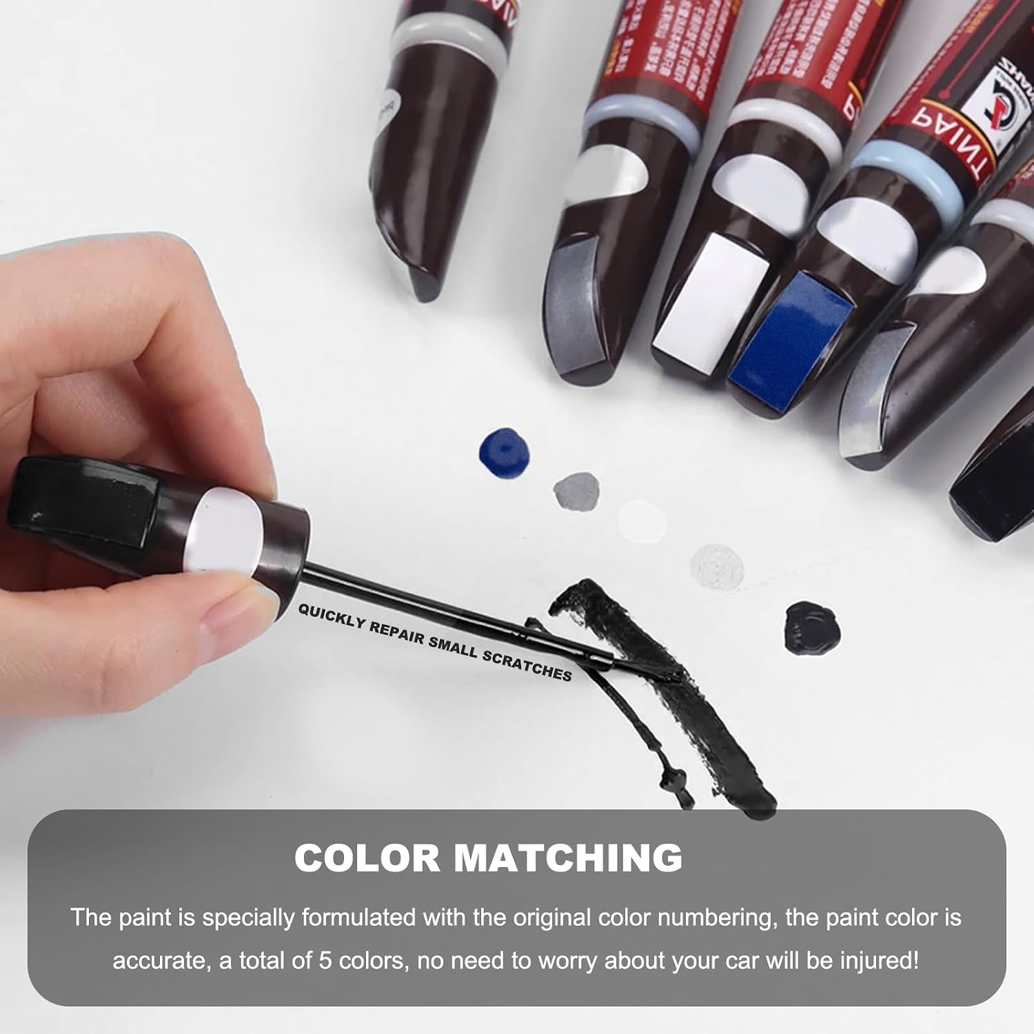 Car Touch Up Paint, 2-in-1 Color Accurate Paint Pen Lasting Auto Scratch Remover, Quick Drying Automotive Touch-up Paint Fill Pen for Most Vehicles, Universal Car Accessories (Black)