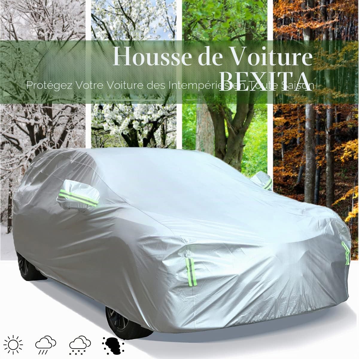 Bache Voiture SUV Exterieur ​Bâche Automobile Housse de véhicule Universelle Étanche Anti-Rayures Protection UV Durable pour SUV (jusqu'à 485 cm)