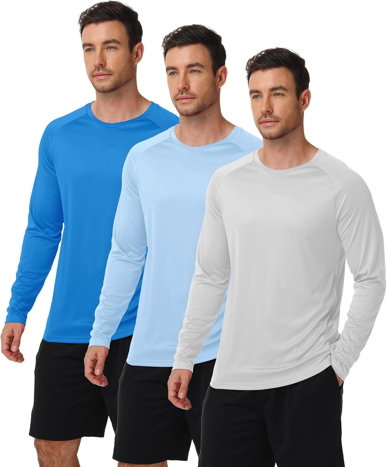 3 Pack Long Sleeve Shirts for Men UPF 50+ UV Sun Protection Shirts Moisture Wicking Rash Guard Workout Gym Swim