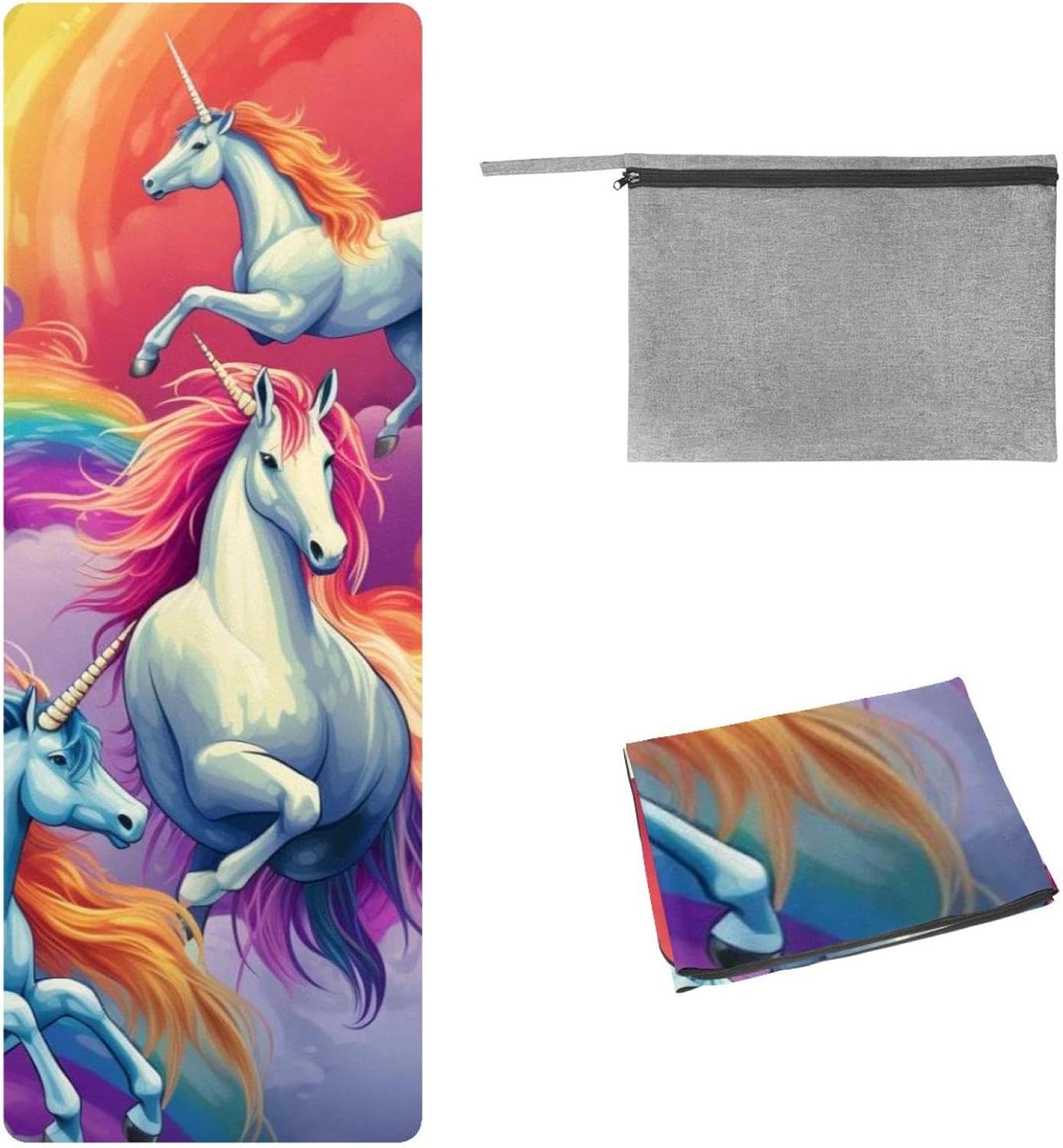 Yoga Towel, Rainbow Unicorn Pattern Non Slip Sweat Absorbent Hot Yoga Mat Towel for Hot Yoga, Pilates and Fitness - 72.8" x 26.8"