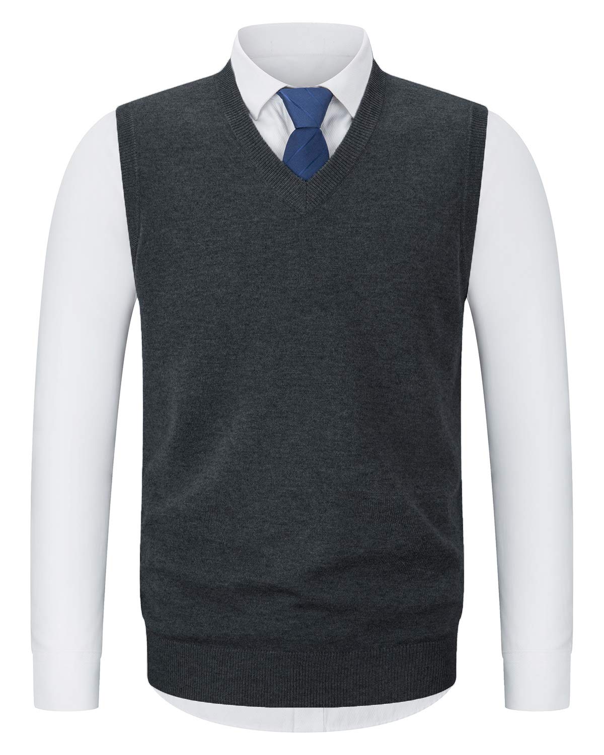 KTWOLENMens V-Neck Sleeveless Jumpers Classic Business Knitwear Waistcoat Casual Gentleman Sweater Vest Wool Blend Gilet Slim Fit Knitted Tank Tops