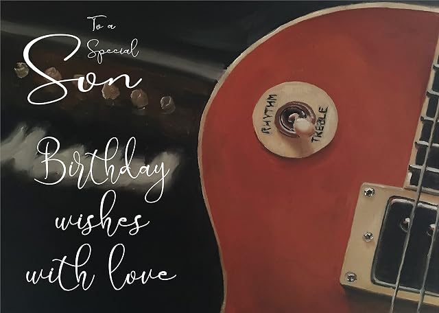 James Coates - Birthday Card for Son with Guitar, Music, Rock and Roll - A5 size - Blank Inside, Multicolour
