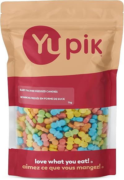 Yupik Baby Pacifier Pressed Candies, 1 kg, Kosher, Gluten-Free, Multicolored, Fruity Flavors, Dummy-Shaped Treats, Candy Machine Refills, Fun & Nostalgic, Ideal for Gifting, Halloween & Holidays